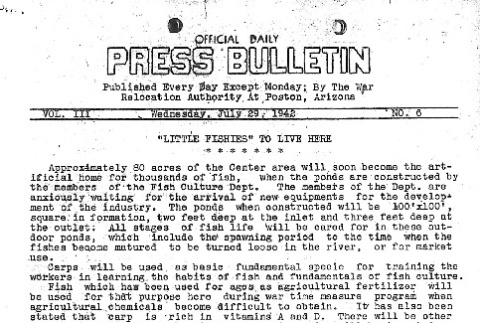 Poston Official Daily Press Bulletin Vol. III No. 6 (July 29, 1942) (ddr-densho-145-67)