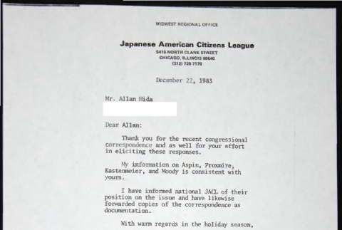 Letter to Allan Hida from Bill Yoshino (ddr-chijacl-1-733)