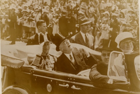 Franklin D. Roosevelt riding in a car with military leaders (ddr-njpa-1-1513)