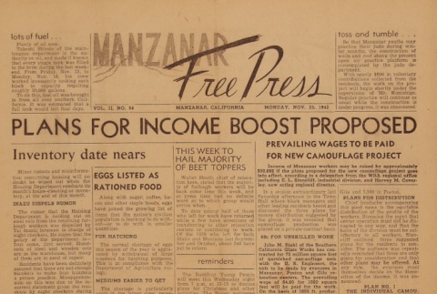 Manzanar Free Press Vol. II No. 54 (November 23, 1942) (ddr-densho-125-12)