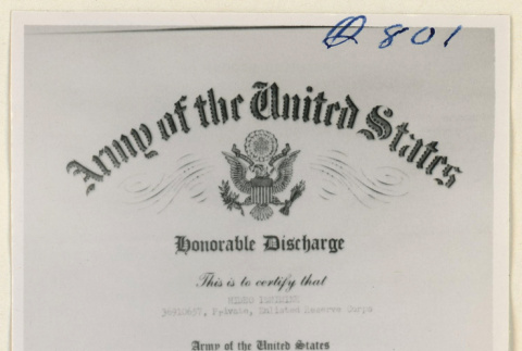 Honorable discharge for Hideo Ishimine (ddr-densho-37-1805)