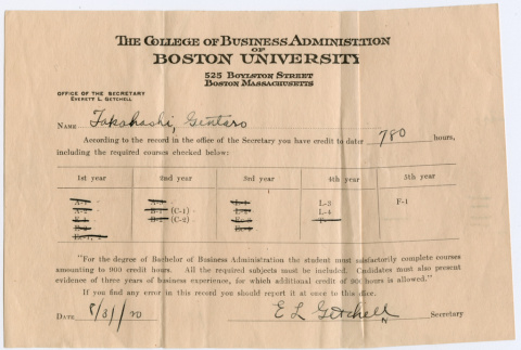 Record of credit hours from Boston University (ddr-densho-355-151)