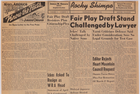 Clipping from front page of Rocky Shimpo (ddr-densho-122-782)