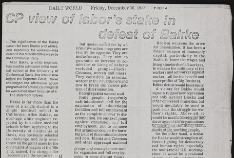 CP view of labor's stake in defeat of Bakke (ddr-densho-444-73)