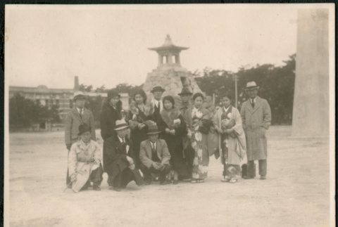 Group in front of statue (ddr-densho-359-776)