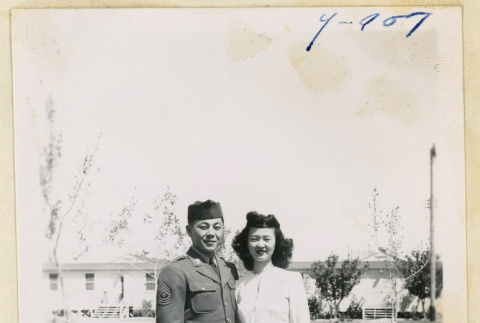Solider and woman at Gila River (ddr-densho-37-1869)