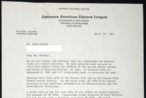 Letter to Fred Hidika from Bill Yoshino (ddr-chijacl-1-464)