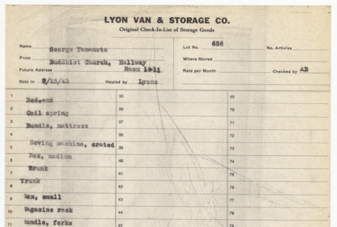 Storage list for George Yamamoto (ddr-sbbt-2-134)