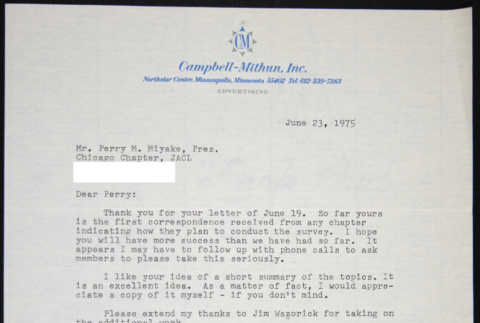 Letter to Perry Miyake from Bill Doi (ddr-chijacl-1-24)
