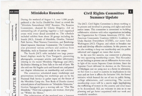 Seattle Chapter, JACL Reporter, Vol. 40, No. 8, August 2003 (ddr-sjacl-1-512)