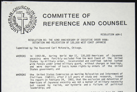 Lutheran Church in America Resolution 84-1 (ddr-chijacl-1-142)