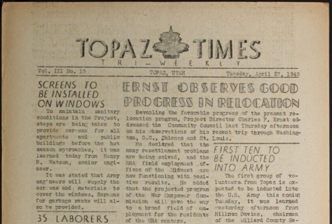 Topaz Times Vol. III No. 13 (April 27, 1943) (ddr-densho-142-151)