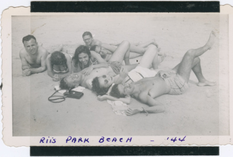 Mary Teruko Okada with her I House and Julliard friends at Riis Beach (ddr-densho-367-19)