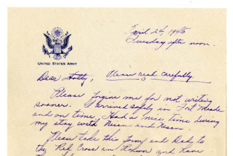 Letter from Masao Okine to [Hatsuno] Hotty Okine, April 24, 1945 (ddr-csujad-5-76)