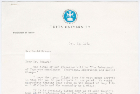Letter from Reed Ueda to Dr. David Sakura (ddr-densho-523-703)