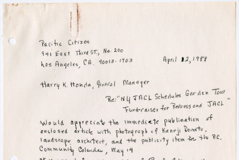 Letter to Harry Honda from Yuri (Domoto) Tsukada (ddr-densho-377-3050)