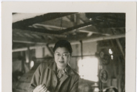 Tomoye Takahashi stirring vat of paper pulp (ddr-densho-426-1079)