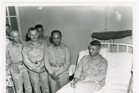 Brigadier General Frank D. Merrill, former Commander of Merrill's Marauders, receiving Legion of Honor (ddr-densho-1007-103)