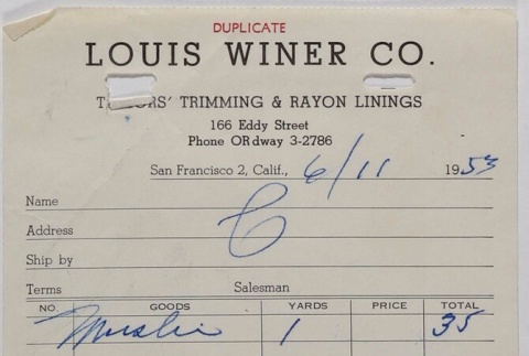 Receipt from Louis Winer Co. (ddr-densho-424-673)