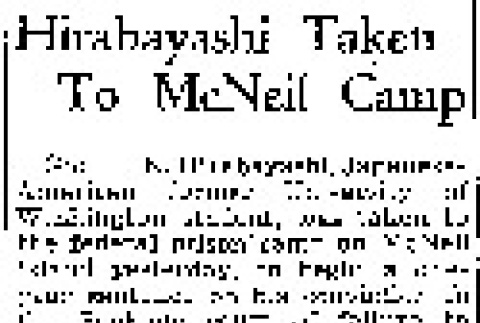 Hirabayashi Taken To McNeil Camp (December 28, 1944) (ddr-densho-56-1089)