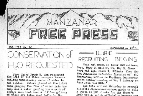Manzanar Free Press Vol. III No. 70 (September 1, 1943) (ddr-densho-125-162)