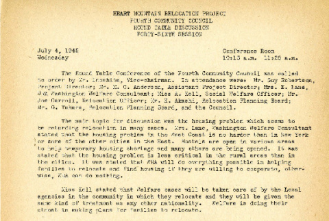 Heart Mountain Relocation Project Fourth Community Council, 46th  session (July 4, 1945) (ddr-csujad-45-43)