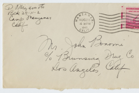 Envelope addressed to John Bonomi (ddr-janm-21-11)