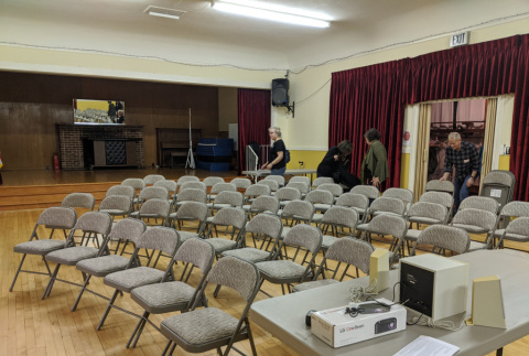 Film event set-up at the Rainier Beach Community Club (ddr-densho-354-2395)