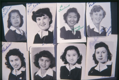 Eight labeld photographs of girls (ddr-densho-330-174)