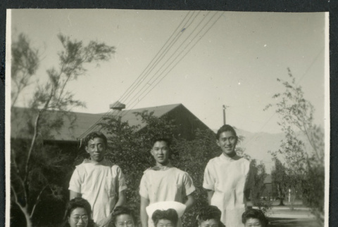 Photograph of hospital staff near the Manzanar hospital (ddr-csujad-47-209)