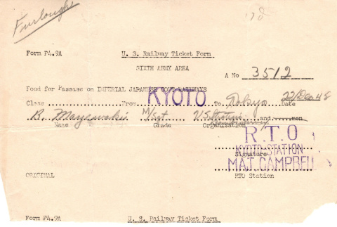 U.S. Railway Ticket for Sixth Army Area (ddr-densho-563-46)