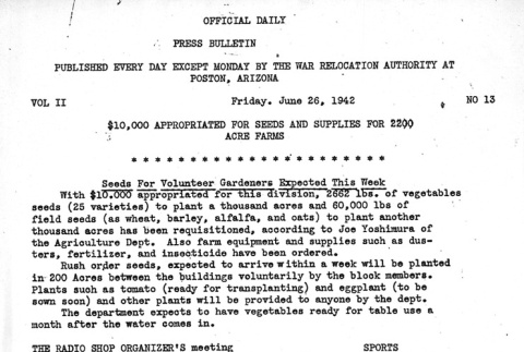 Poston Information Bulletin Vol. II No. 13 (June 26, 1942) (ddr-densho-145-39)