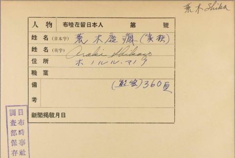 Envelope for Shikazo Araki (ddr-njpa-5-209)