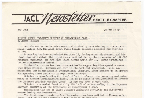 Seattle Chapter, JACL Reporter, Vol. XXII, No. 5, May 1985 (ddr-sjacl-1-347)