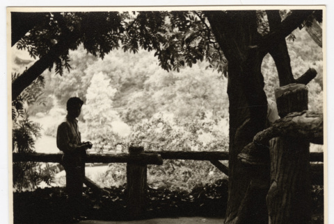 Man standing on a shady path (ddr-densho-542-816)