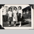 Three women standing outside barracks (ddr-densho-587-16)