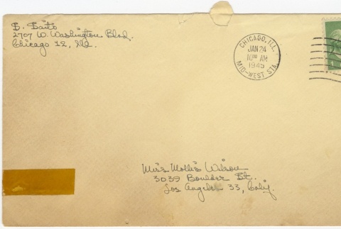 Envelope to Mollie Wilson from Sandie Saito (postmarked January 24, 1945) (ddr-janm-1-25)