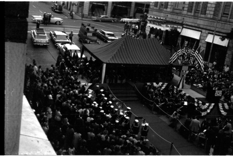 Ceremony welcoming Crown Prince Akihito and Crown Princess Michiko at Olympic Hotel in Seattle (ddr-densho-363-355)