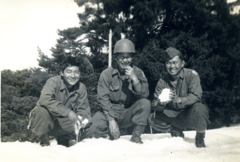 Three soldiers in the snow (ddr-densho-22-252)