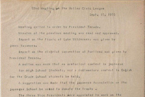 Minutes of the 22nd Valley Civic League meeting (ddr-densho-277-41)