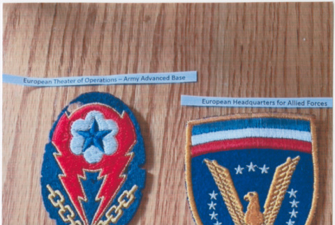 European theater of Operations, European Headquarters of Allied Forces and Go For Broke patches (ddr-densho-539-137)