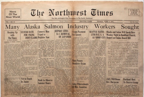 The Northwest Times Vol. 1 No. 39 (June 6, 1947) (ddr-densho-229-27)