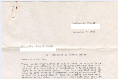 Letter from Barbara B. Wedell to Kaneji and Sally Domoto (ddr-densho-329-1156)