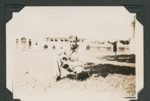 Man crouching (ddr-densho-545-43)
