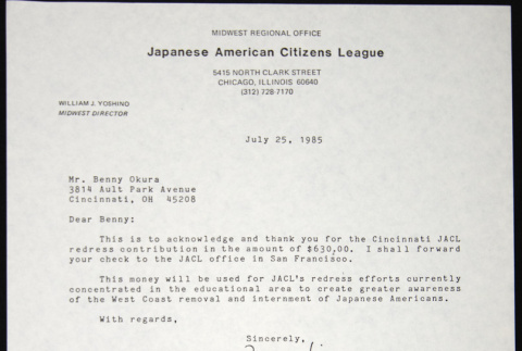 Letter to Benny Okura from Bill Yoshino (ddr-chijacl-1-676)
