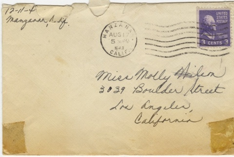 Letter (with envelope) to Molly Wilson from Chiyeko Akahoshi (August 14, 1943) (ddr-janm-1-106)