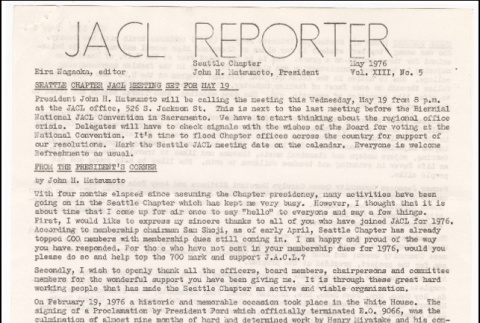 Seattle Chapter, JACL Reporter, Vol. XIII, No. 5, May 1976 (ddr-sjacl-1-190)