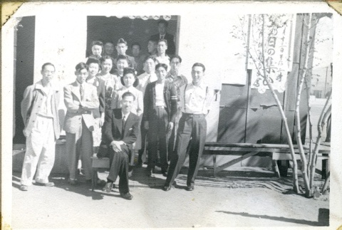 Group in front of the Manzanar Buddhist Church (ddr-manz-4-49)
