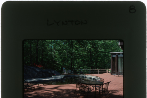 Pond and patio at the Lynton project (ddr-densho-377-447)