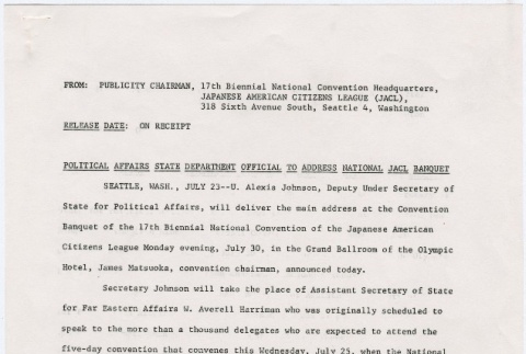Political Affairs State Department Official to Address National JACL Banquet (ddr-densho-280-20)